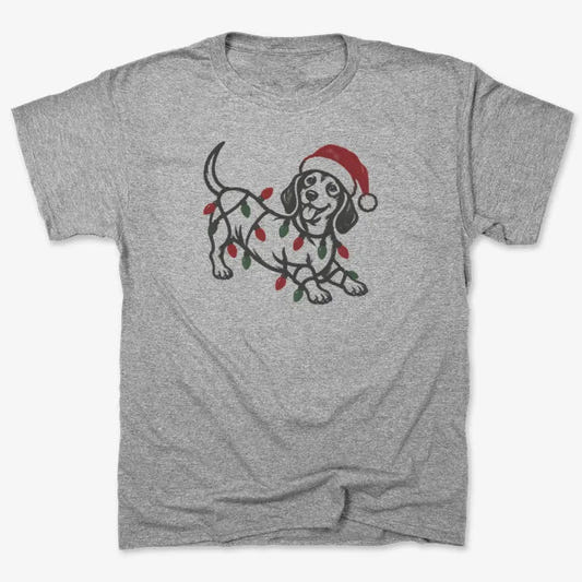 Christmas Dachshund-Unisex Heavyweight T-Shirt-Heather Gray
