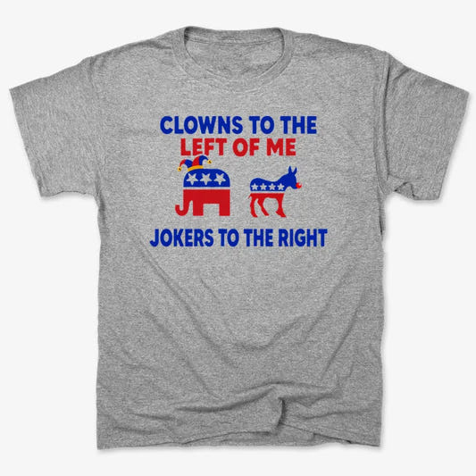Clowns to the Left of Me Jokers to the Right-Unisex Heavyweight T-Shirt-Heather Gray