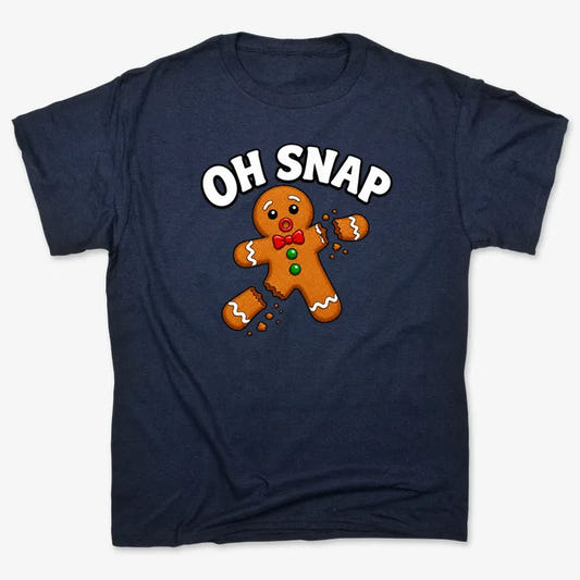 Oh Snap Gingerbread Man Funny T-Shirt-Unisex Heavyweight T-Shirt-Navy Blue