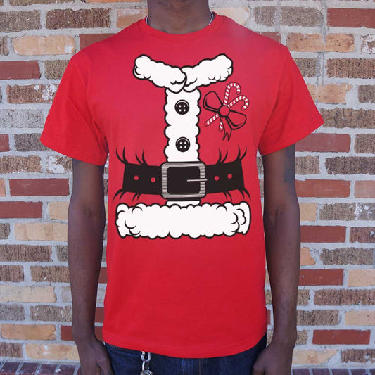 Santa Costume with Belt and Candy Cane Bow graphic Unisex Heavyweight T-Shirt in Red