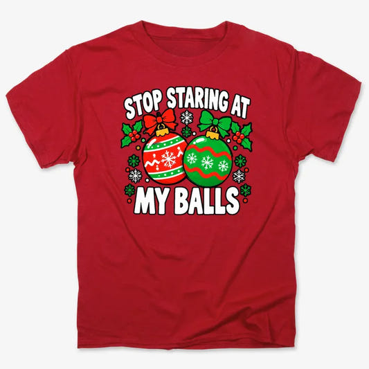 Stop Staring at My Balls-Unisex Heavyweight T-Shirt-Red