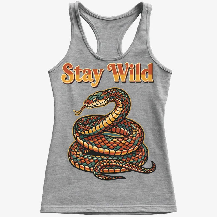 Stay Wild Snake Graphic Tee-Women's Tank Top-Gray Granite