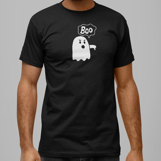 Boo Ghost Giving a Thumbs Down graphic Unisex Heavyweight T-Shirt in Black