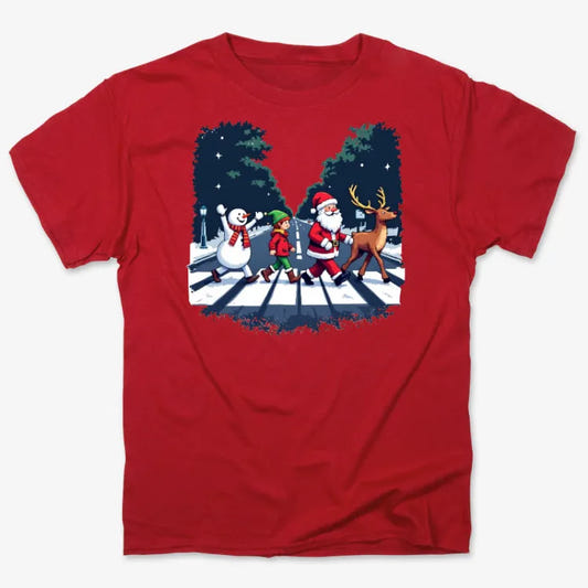Festive Abbey Road Inspired T-Shirt graphic Unisex Heavyweight T-Shirt in Red