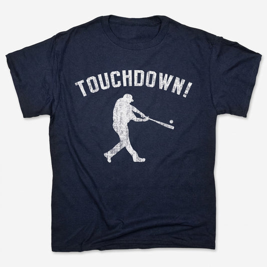 Touchdown Baseball Player Swinging a Bat in Navy Blue