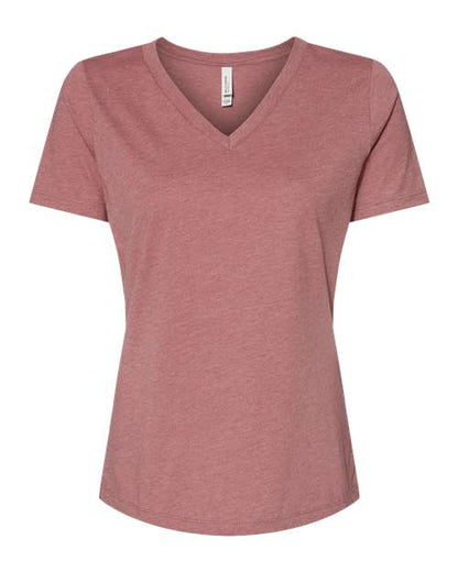 BELLA + CANVAS Women's Relaxed Heather CVC V-Neck Tee - Heather Mauve Front