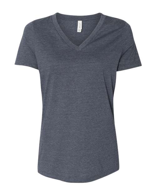 BELLA + CANVAS Women's Relaxed Heather CVC V-Neck Tee - Heather Navy Front