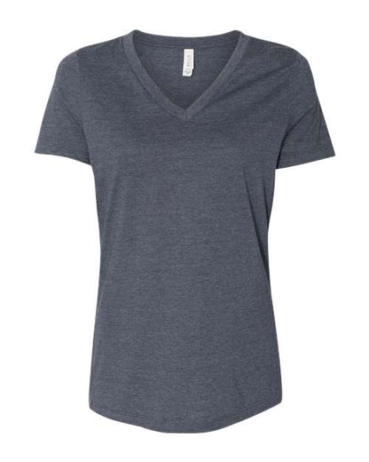 BELLA + CANVAS Women's Relaxed Heather CVC V-Neck Tee - Heather Navy Front
