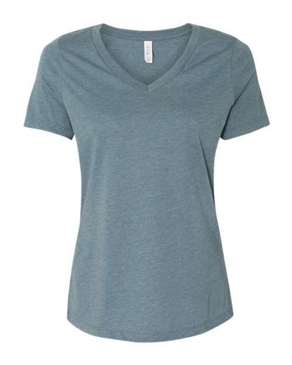 BELLA + CANVAS Women's Relaxed Heather CVC V-Neck Tee - Heather Slate Front