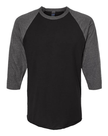 Tultex Unisex Fine Jersey Raglan T-Shirt - Black/ Heather Charcoal Front