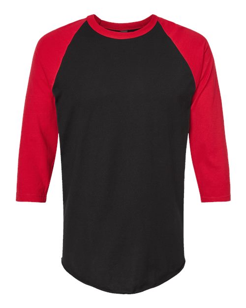Tultex Unisex Fine Jersey Raglan T-Shirt - Black/ Red Front