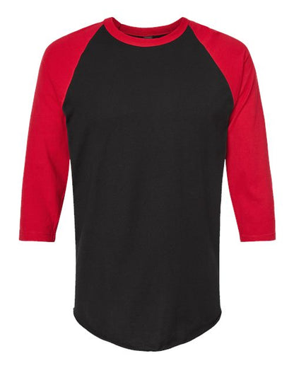 Tultex Unisex Fine Jersey Raglan T-Shirt - Black/ Red Front