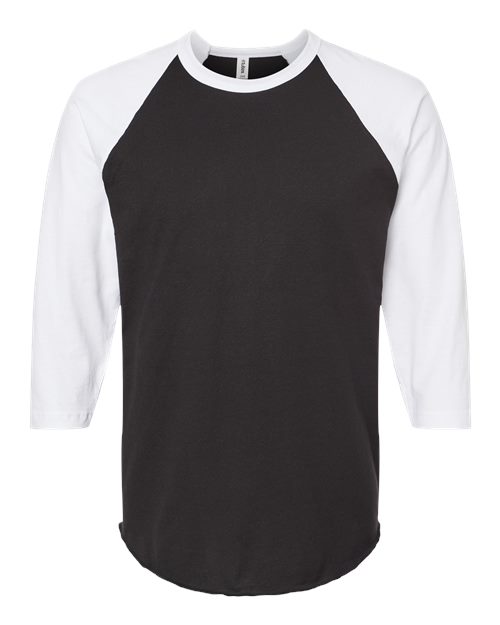 Tultex Unisex Fine Jersey Raglan T-Shirt - Black/ White Front