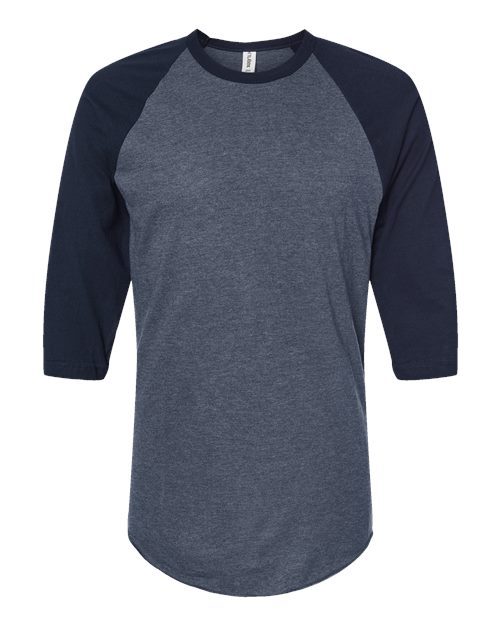 Tultex Unisex Fine Jersey Raglan T-Shirt - Heather Denim/ Navy Front