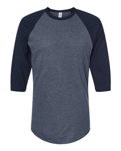 Tultex Unisex Fine Jersey Raglan T-Shirt - Heather Denim/ Navy Front
