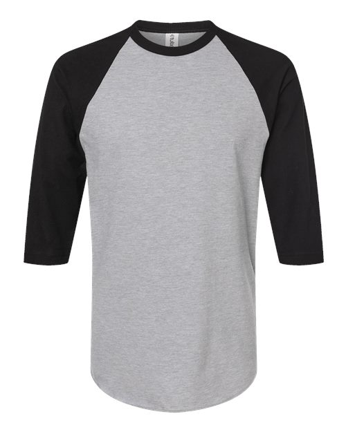 Tultex Unisex Fine Jersey Raglan T-Shirt - Heather Grey/ Black Front