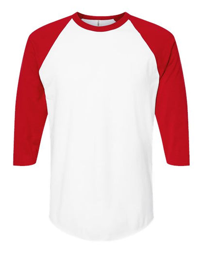 Tultex Unisex Fine Jersey Raglan T-Shirt - White/ Red Front