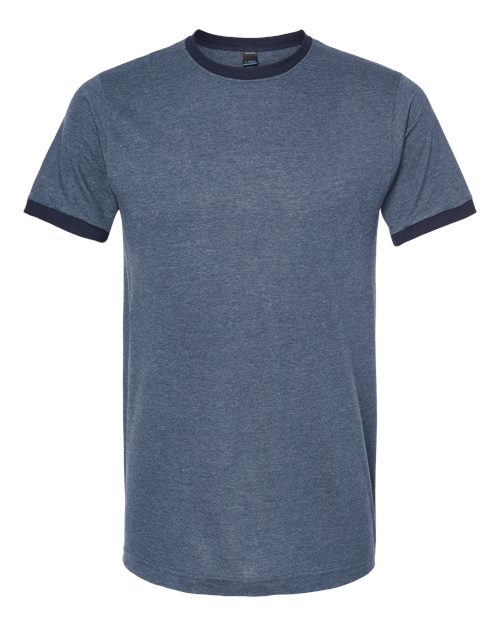 Tultex Unisex Fine Jersey Ringer T-Shirt - Heather Denim/ Navy Front