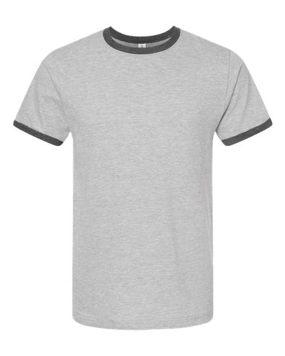 Tultex Unisex Fine Jersey Ringer T-Shirt - Heather Grey/ Heather Charcoal Front