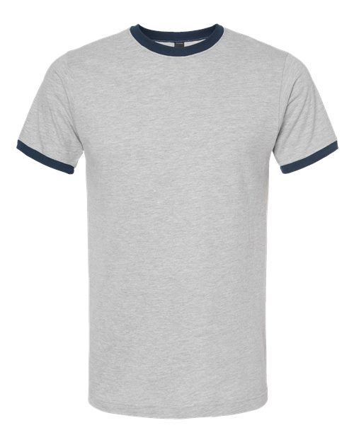 Tultex Unisex Fine Jersey Ringer T-Shirt - Heather Grey/ Navy Front