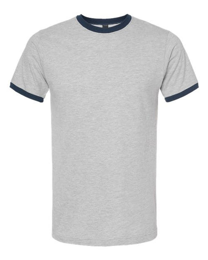 Tultex Unisex Fine Jersey Ringer T-Shirt - Heather Grey/ Navy Front