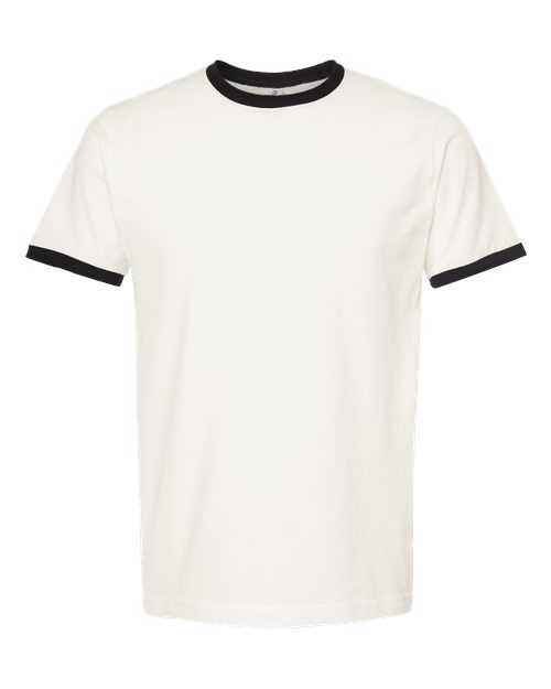 Tultex Unisex Fine Jersey Ringer T-Shirt - Vintage White/ Black Front