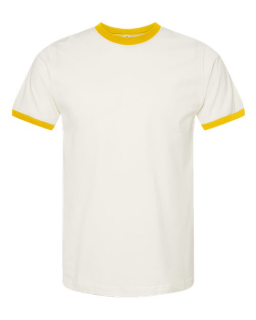 Tultex Unisex Fine Jersey Ringer T-Shirt - Vintage White/ Mellow Yellow Front