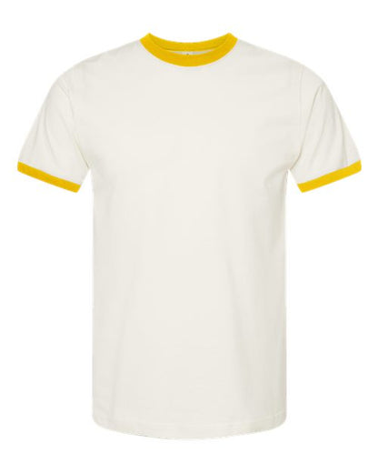Tultex Unisex Fine Jersey Ringer T-Shirt - Vintage White/ Mellow Yellow Front
