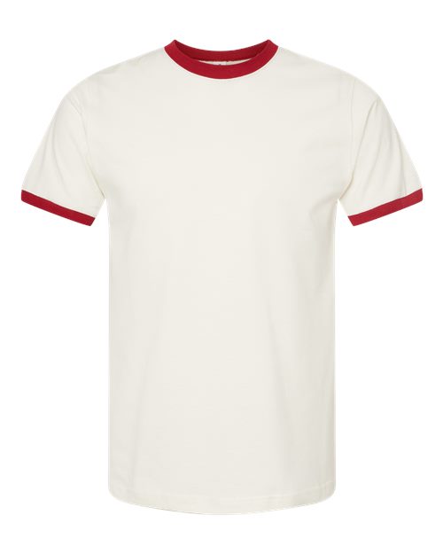 Tultex Unisex Fine Jersey Ringer T-Shirt - Vintage White/ Rio Red Front