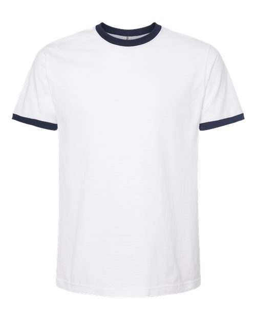 Tultex Unisex Fine Jersey Ringer T-Shirt - White/ Navy Front