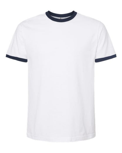 Tultex Unisex Fine Jersey Ringer T-Shirt - White/ Navy Front