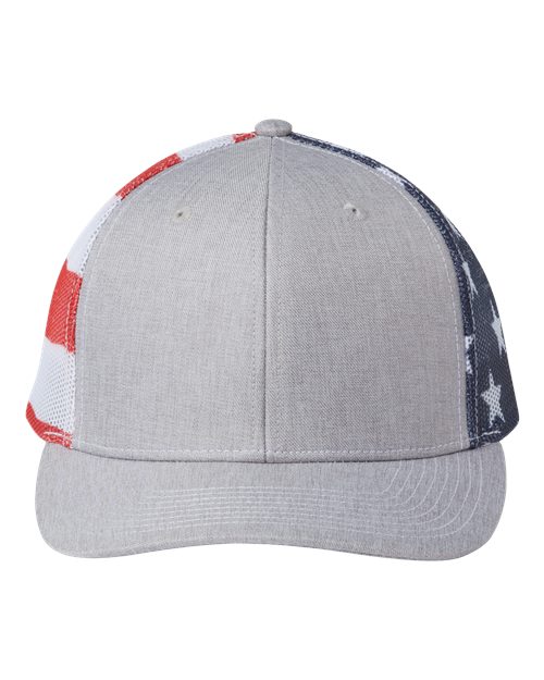 Kati Printed Mesh Trucker Cap - Heather Grey/ USA Flag Front