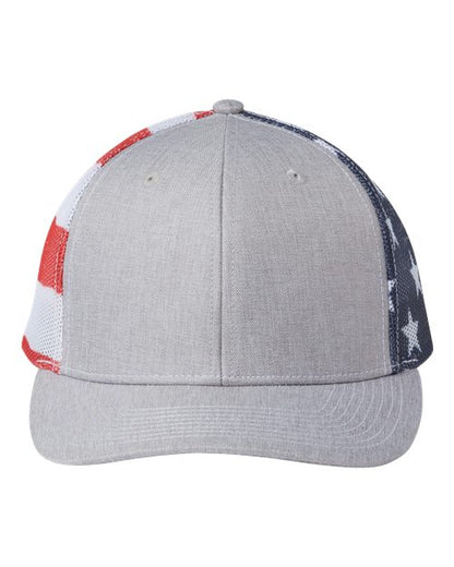Kati Printed Mesh Trucker Cap - Heather Grey/ USA Flag Front