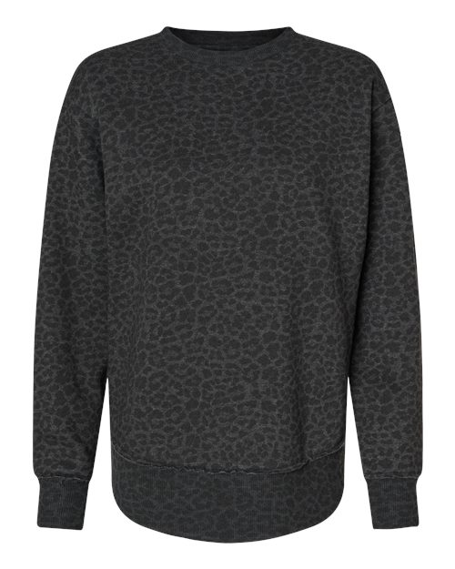 LAT Women's Weekend Crewneck Sweatshirt - Black Leopard Front