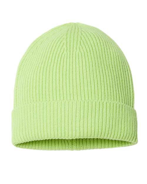 Atlantis Headwear Sustainable Fine Rib Cuffed Beanie - Acid Green Front