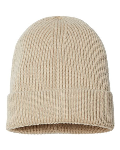Atlantis Headwear Sustainable Fine Rib Cuffed Beanie - Light Beige Front