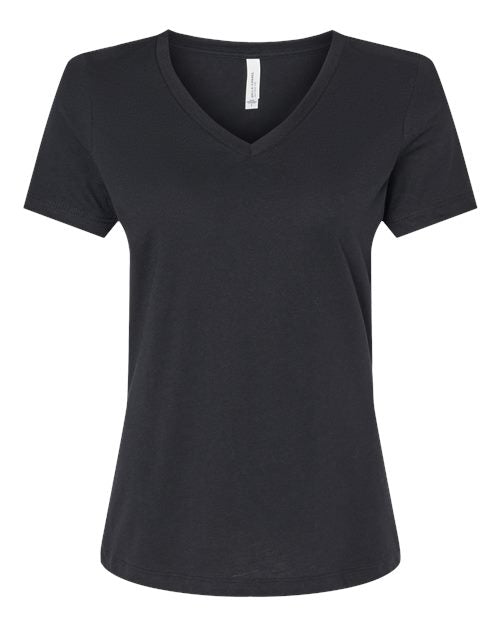BELLA + CANVAS Women's Relaxed Heather CVC V-Neck Tee - Solid Black Blend Front