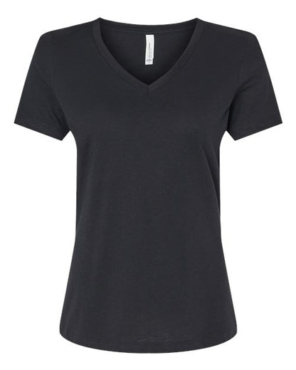 BELLA + CANVAS Women's Relaxed Heather CVC V-Neck Tee - Solid Black Blend Front