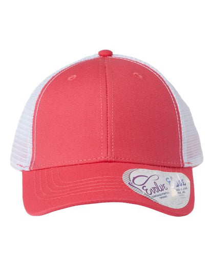 Infinity Her Women's Modern Trucker Cap - Coral/ White Front