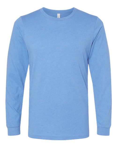 BELLA + CANVAS Heather CVC Long Sleeve Tee - Heather Carolina Blue Front