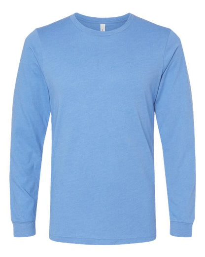 BELLA + CANVAS Heather CVC Long Sleeve Tee - Heather Carolina Blue Front