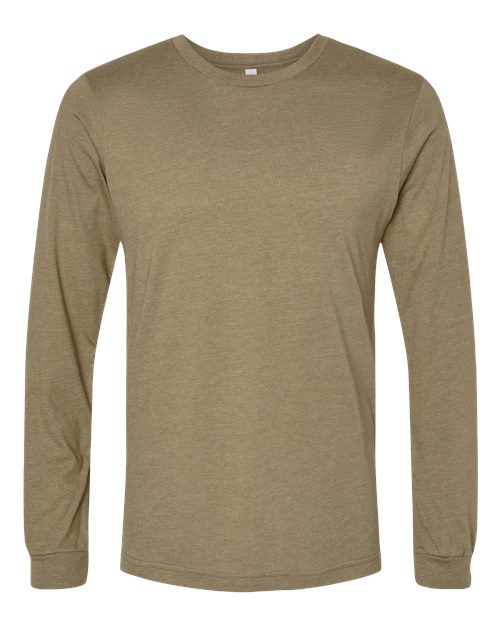 BELLA + CANVAS Heather CVC Long Sleeve Tee - Heather Olive Front