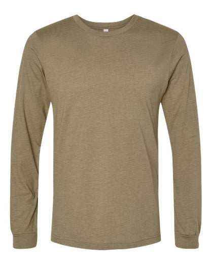 BELLA + CANVAS Heather CVC Long Sleeve Tee - Heather Olive Front