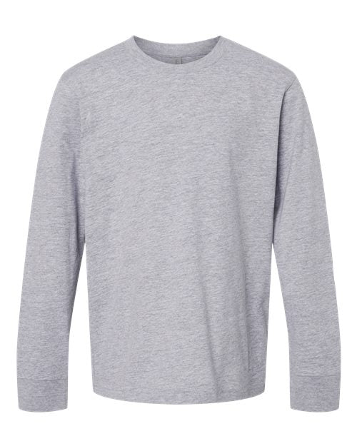 Next Level Youth Cotton Long Sleeve Tee - Heather Grey Front