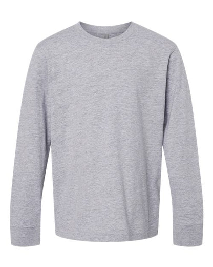 Next Level Youth Cotton Long Sleeve Tee - Heather Grey Front