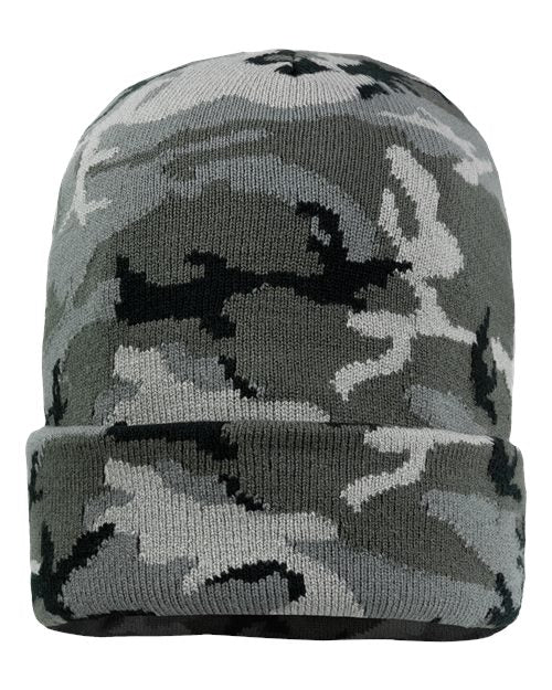 Sportsman 12" Solid Cuffed Beanie - Grey Camo Front