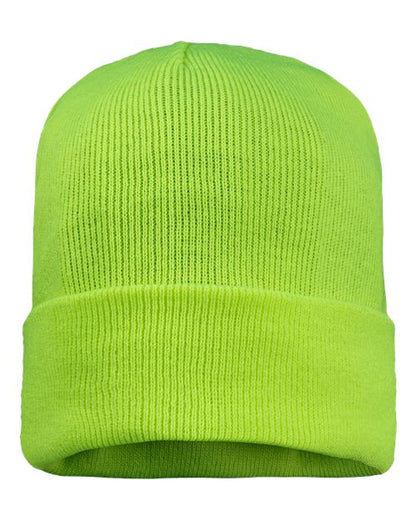 Sportsman 12" Fleece Lined Cuffed Beanie - Safety Yellow Front