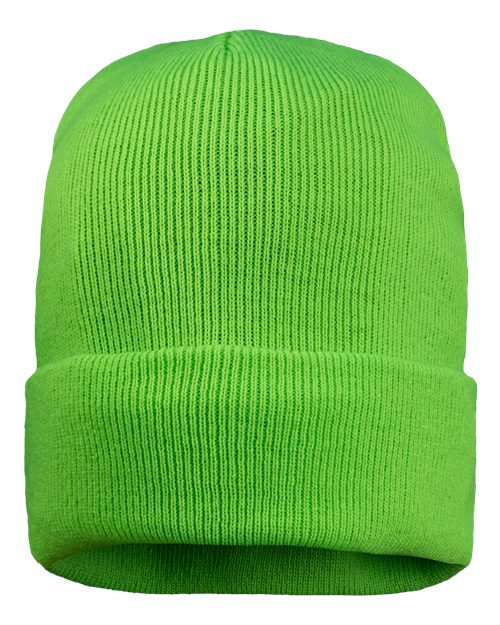 Sportsman 12" Fleece Lined Cuffed Beanie - Neon Green Front