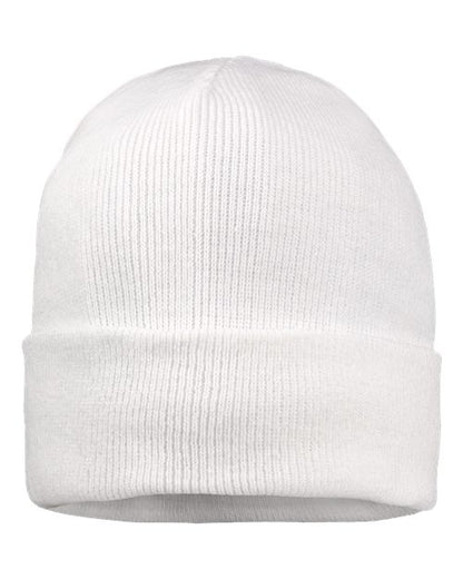 Sportsman 12" Fleece Lined Cuffed Beanie - White Front