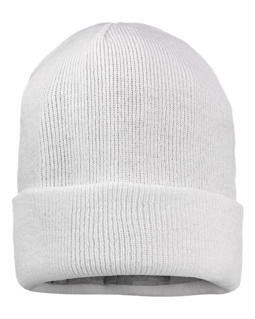 Sportsman 12" Jersey Lined Cuffed Beanie - White Front